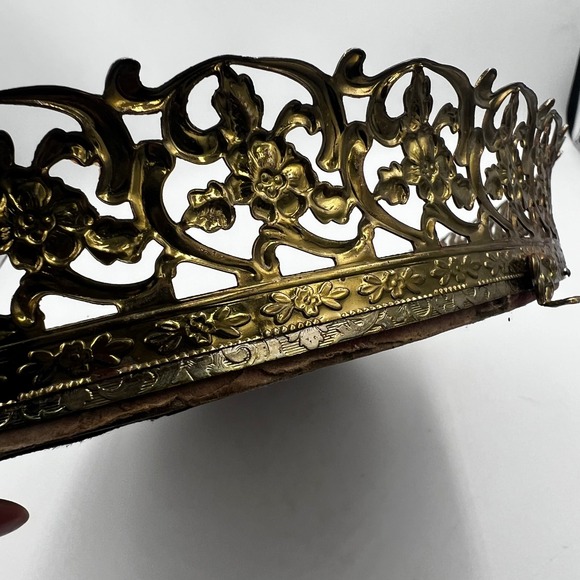 Vintage Hand Etched Brass Mirror Vanity Tray 1988 Dog Shih Tzu Glam - Picture 12 of 12